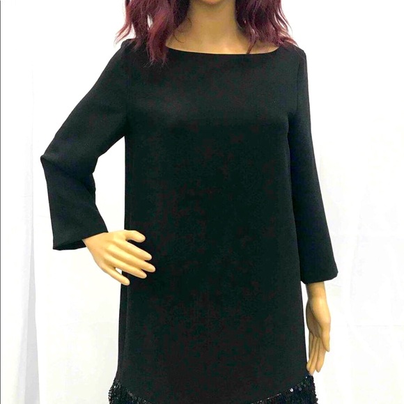 Kate Spade Size 6 - 3/4 Length Sleeves Black Dress with Fringe and Jewels at Hem - Picture 3 of 3